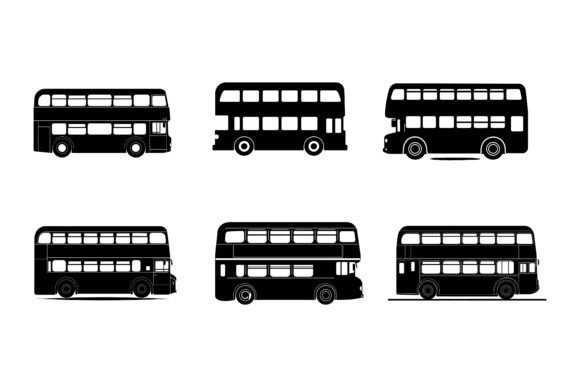 A Set of Silhouette Bus Vector Illustrations
