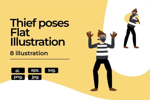 Thief Poses Flat Illustration Vector Pack for Professional Design Projects